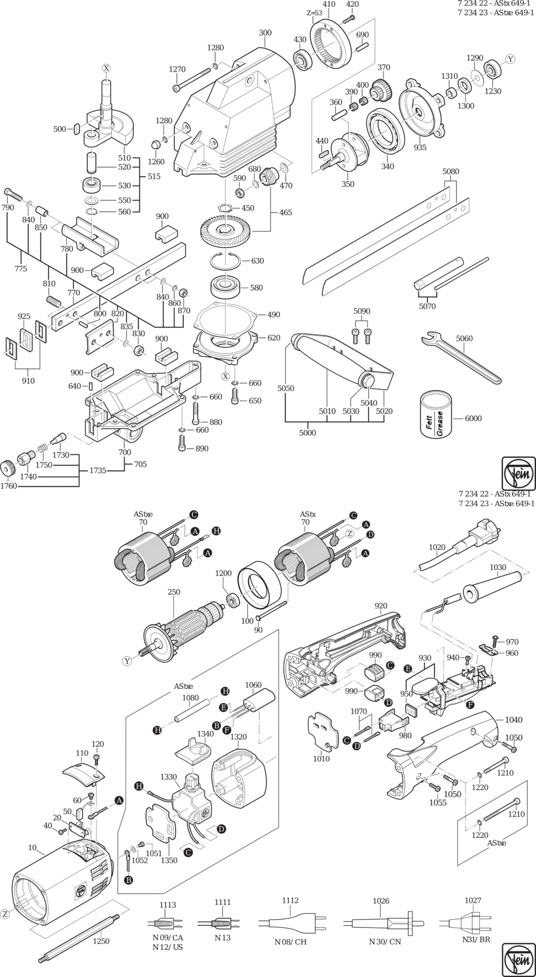 Fein AStx 649-1 ⡐/60Hz 220/230V) / 72342200230 Spare Parts