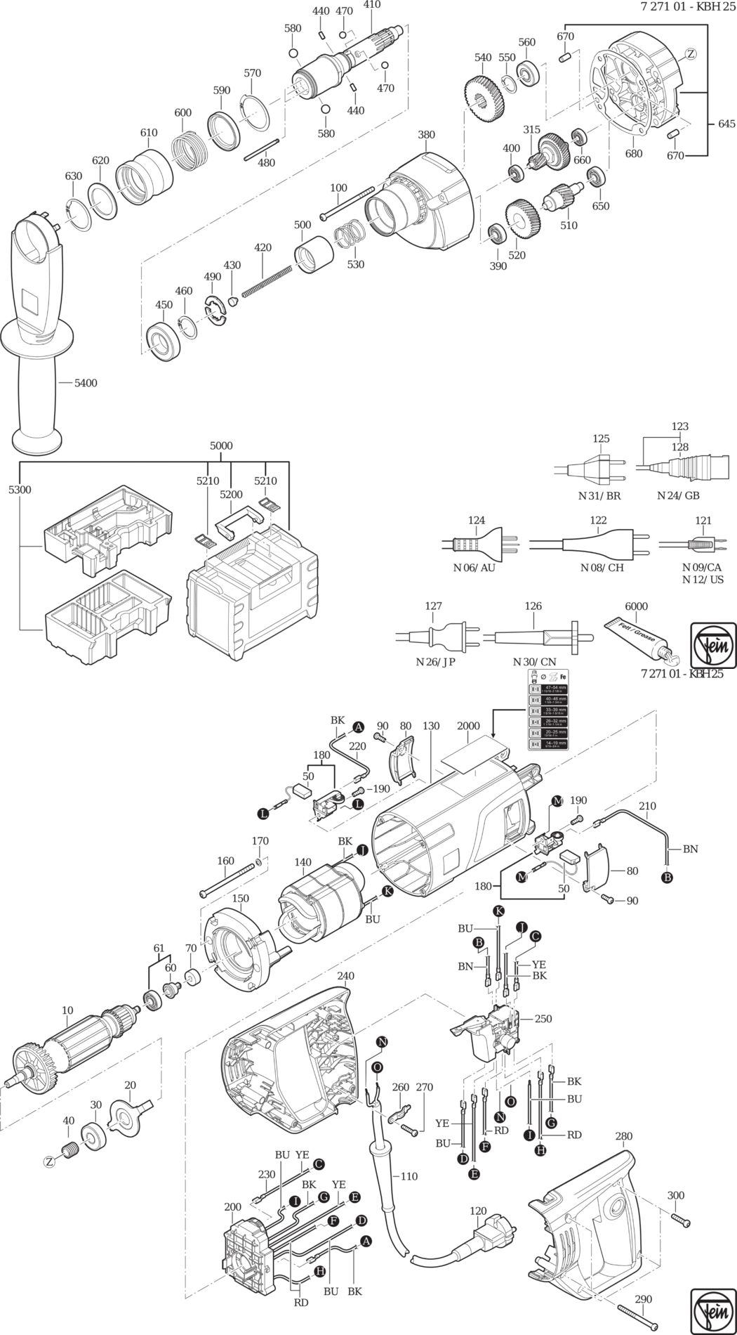 Fein KBH 25 ⡐/60Hz 110/120V) / 72710124110 Spare Parts