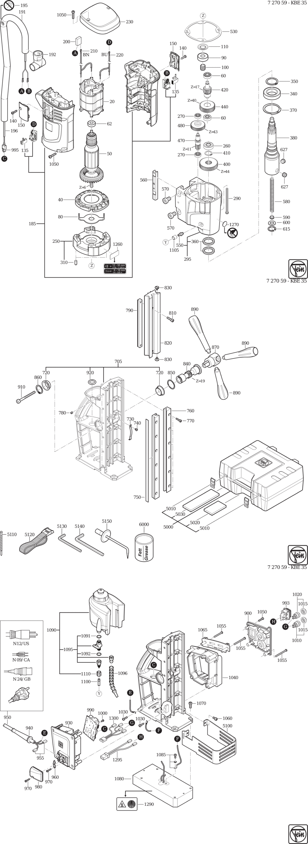 Fein KBE 35 ⡐/60Hz 110/120V) / 72705924110 Spare Parts