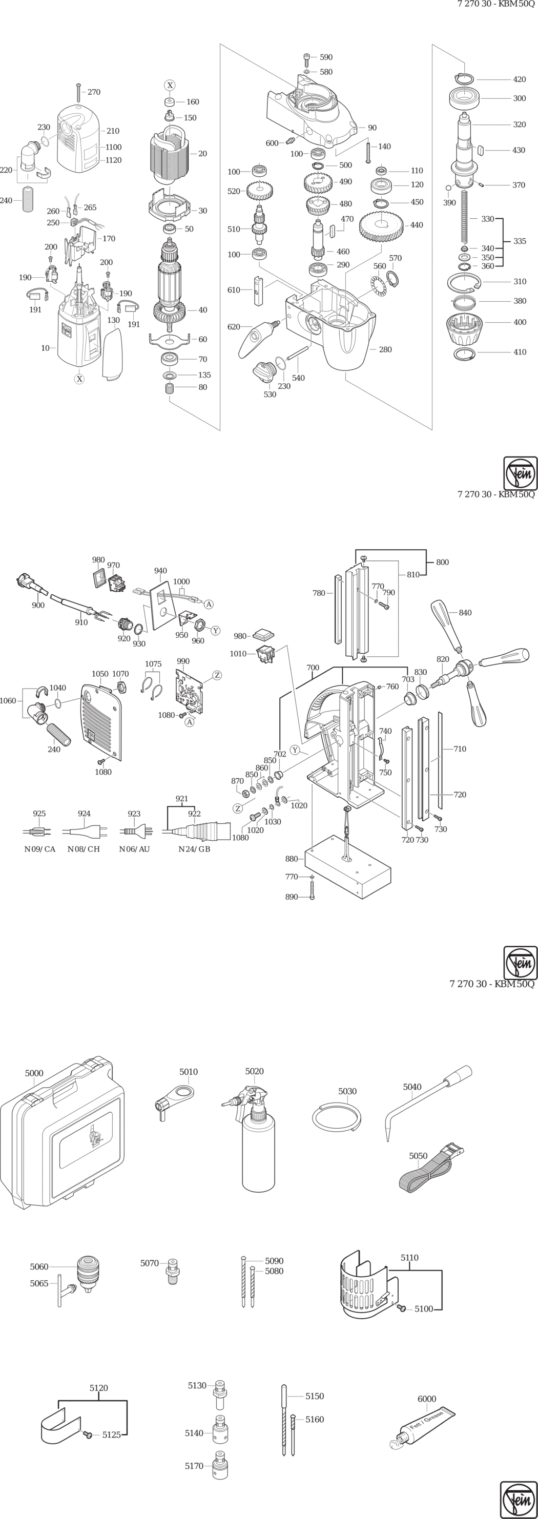 Fein KBM 50 Q ⡐/60Hz 110/120V) / 72703024110 Spare Parts