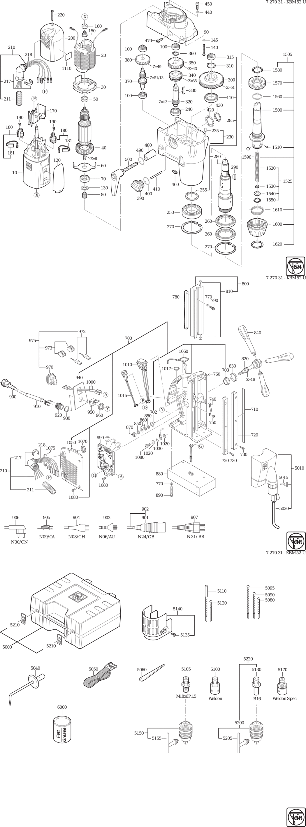 Fein KBM 52 U ⡐/60Hz 110/120V) / 72703124110 Spare Parts