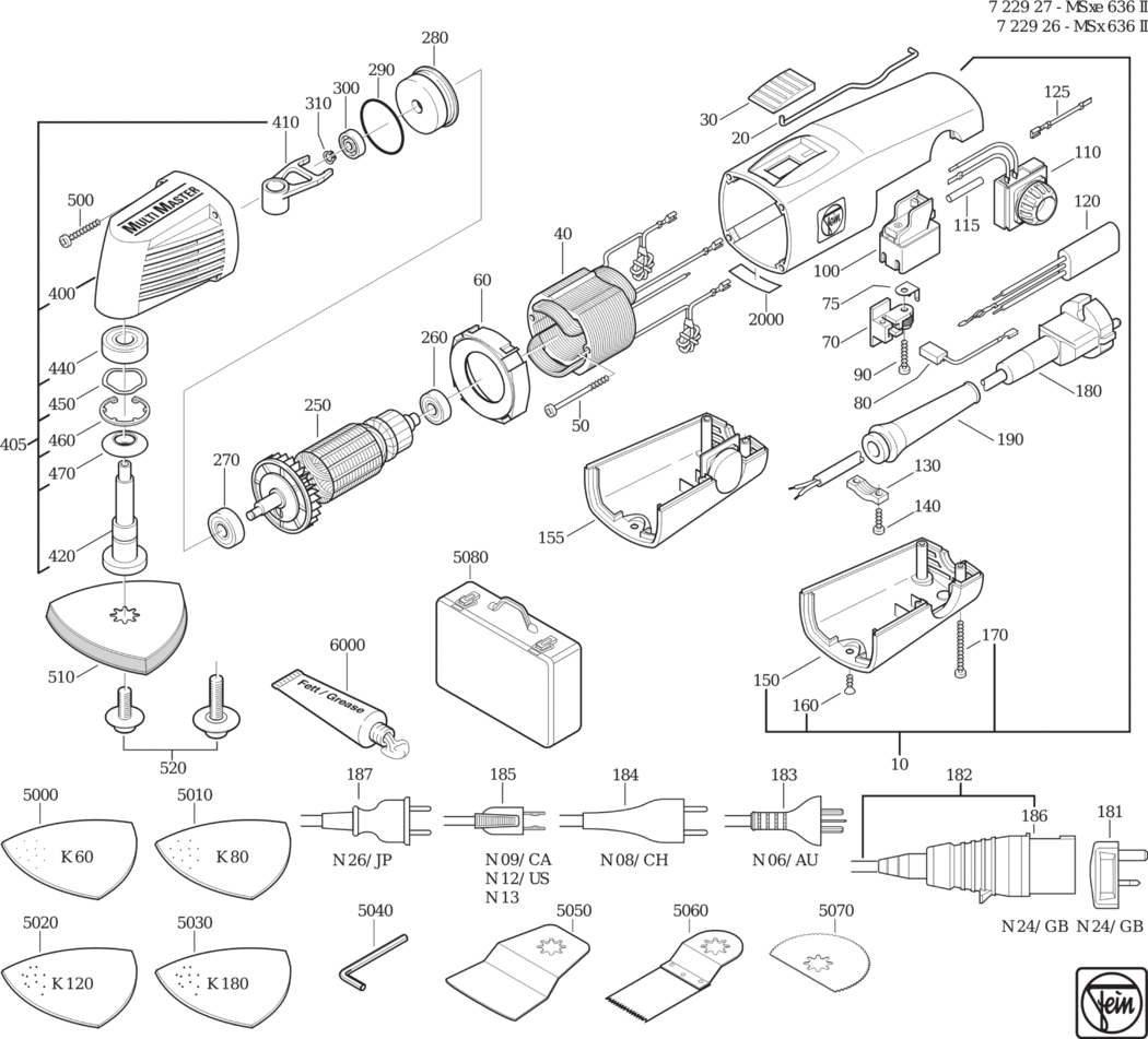 Fein MSx 636 II ⡐Hz 110V) / 72292624117 Spare Parts