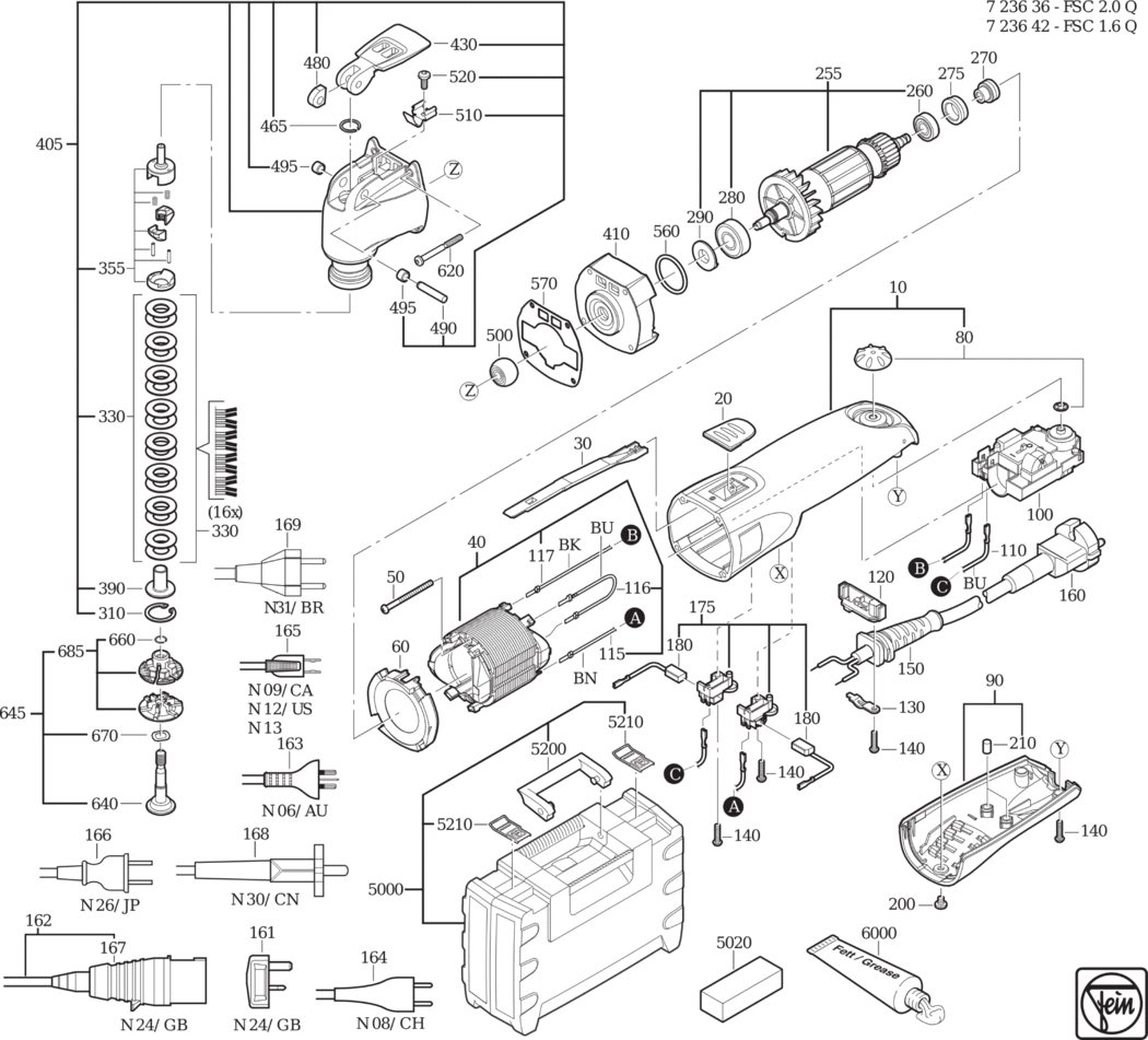 Fein FSC 2.0 Q ⡐/60Hz 110/120V) / 72363624110 Spare Parts