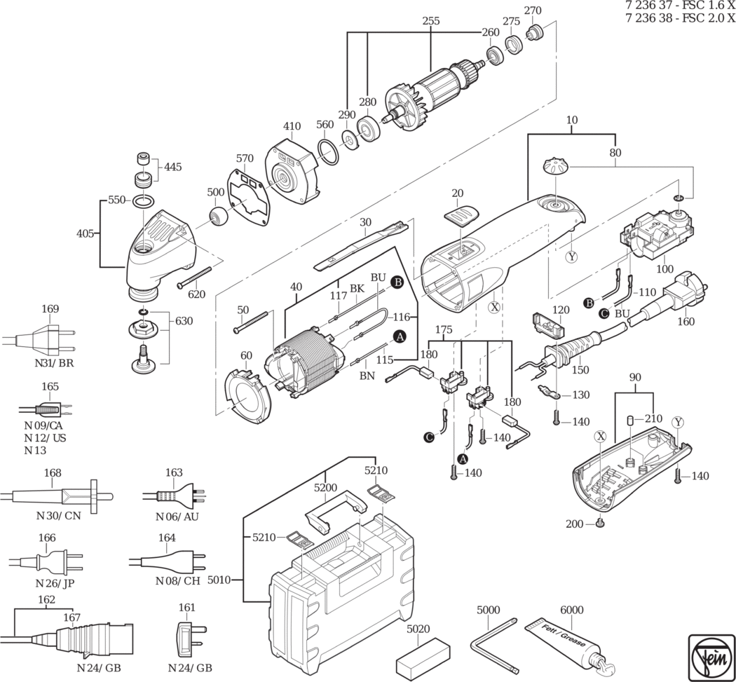 Fein FSC 2.0 X ⡐/60Hz 110/120V) / 72363824110 Spare Parts