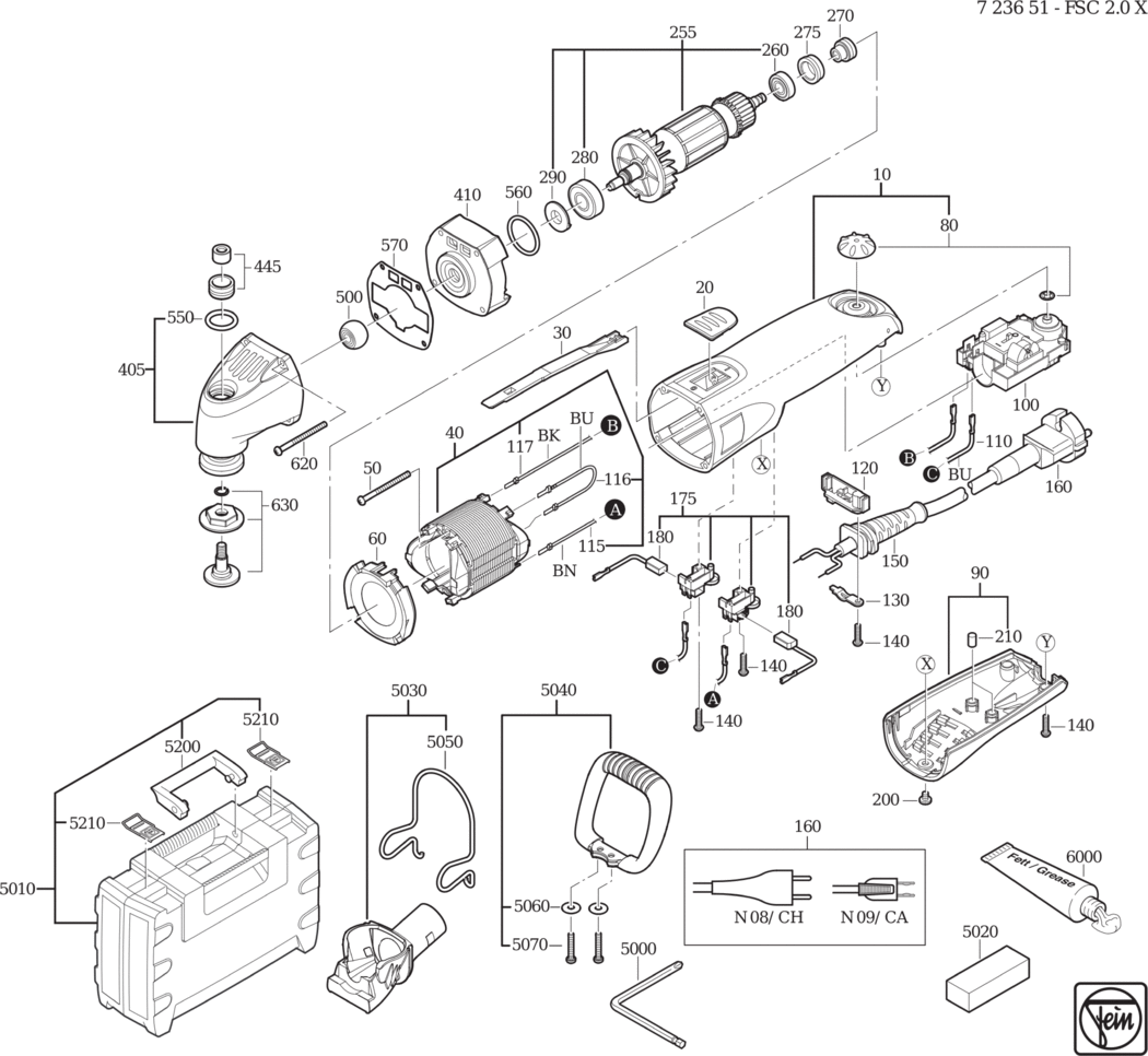 Fein FSC 2.0 X ⡐/60Hz 220/230V) / 72365100230 Spare Parts