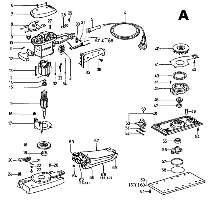 Festool RS 2 E STF 220V / 486858 Spare Parts